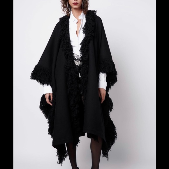 Zara Jackets & Blazers - Zara WOOL BLEND FRINGED CAPE